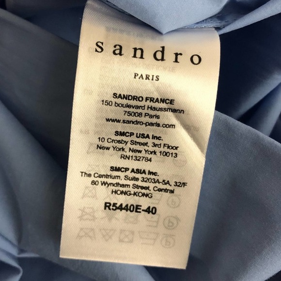 Sandro Paris Blue Cox Poplin Lace Shirt Dress Long Sleeve Button Down 38 M - Picture 10 of 16